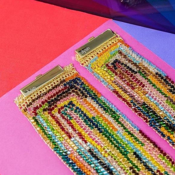 Multicolored Hand Made Gold Crochet Rainbow Cuff - Picture 2 of 8